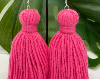 Yarn Tassel Earrings - Hot Pink