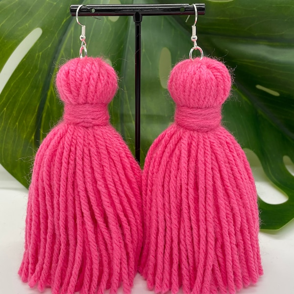 Yarn Tassel Earrings - Hot Pink