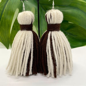 Yarn Tassel Earrings - Cookies and Creme