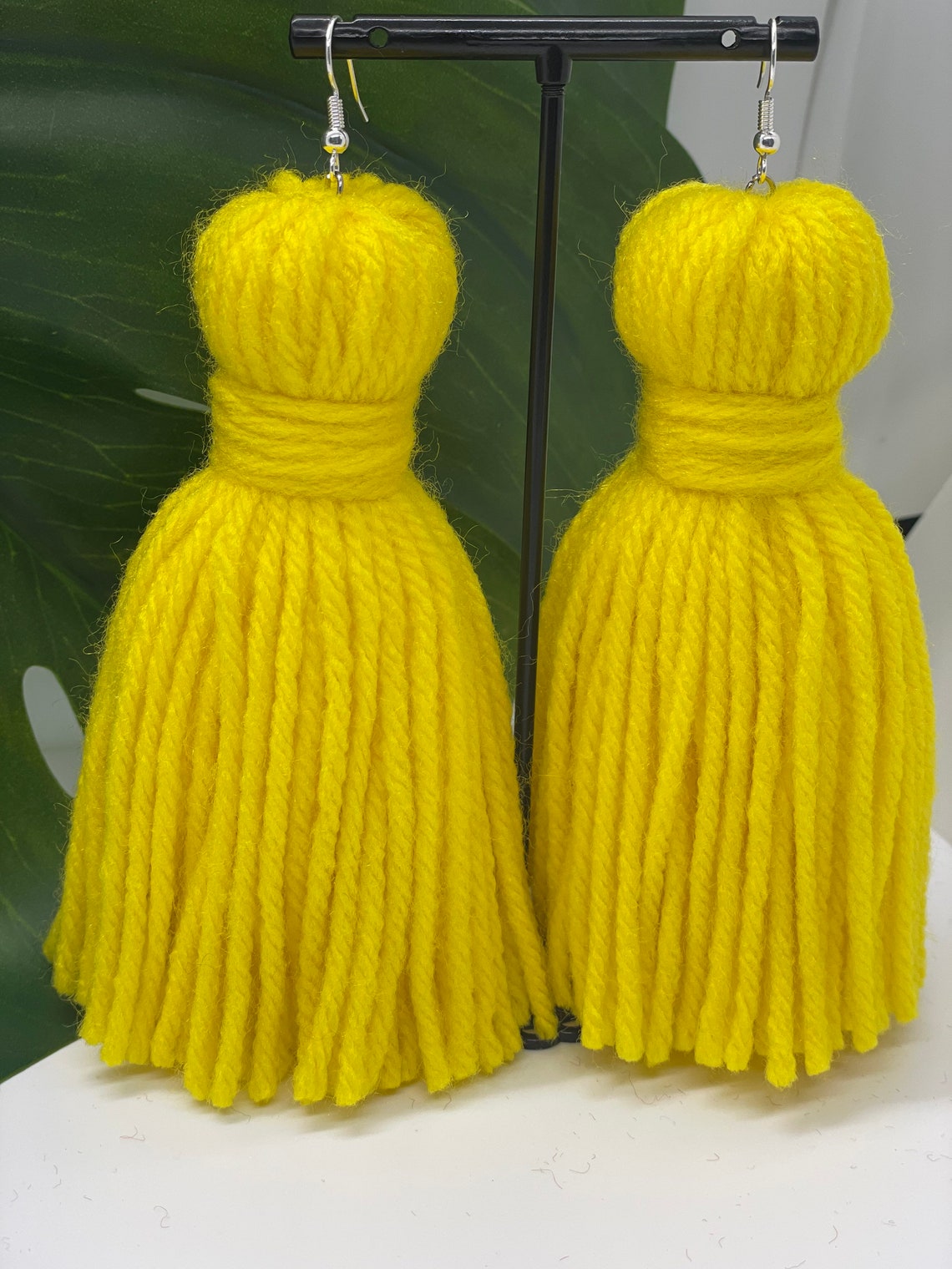 Thread Earring Yellow Yarn Tassel Earrings - Bright Yellow - Etsy