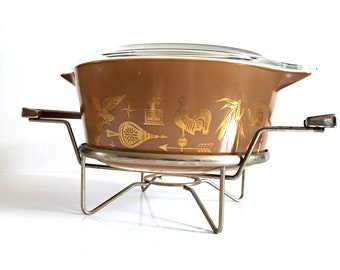 cocotte "Early American "Pyrex 475 b2 avec support chauffe plat