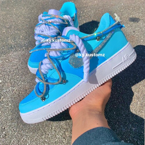 Rhinestone Diamond Custom Air Force 1 Af1 Baby Blue Rope Lace - Etsy