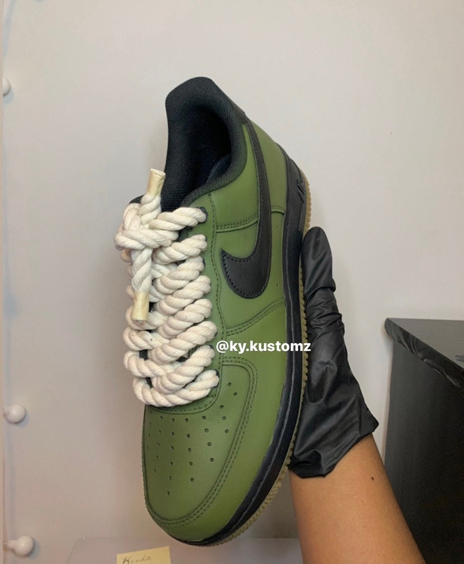 Olive Green Army Green Custom Af1 Air Force 1 Cream Rope Laces Etsy