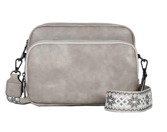 Solid Vegan Leather Crossbody Bag, Wide Strap Shoulder Purse, Casual Everyday Travel Bag