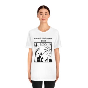 Funny 'Generic Halloween Shirt' / Old School Vintage Design - Spooky Ghost, Scary Witch, Black Cat & Bats / BOO! / Unisex Short Sleeve Tee image 3