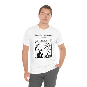 Funny 'Generic Halloween Shirt' / Old School Vintage Design - Spooky Ghost, Scary Witch, Black Cat & Bats / BOO! / Unisex Short Sleeve Tee image 6