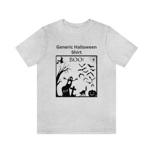 Funny 'Generic Halloween Shirt' / Old School Vintage Design - Spooky Ghost, Scary Witch, Black Cat & Bats / BOO! / Unisex Short Sleeve Tee image 10