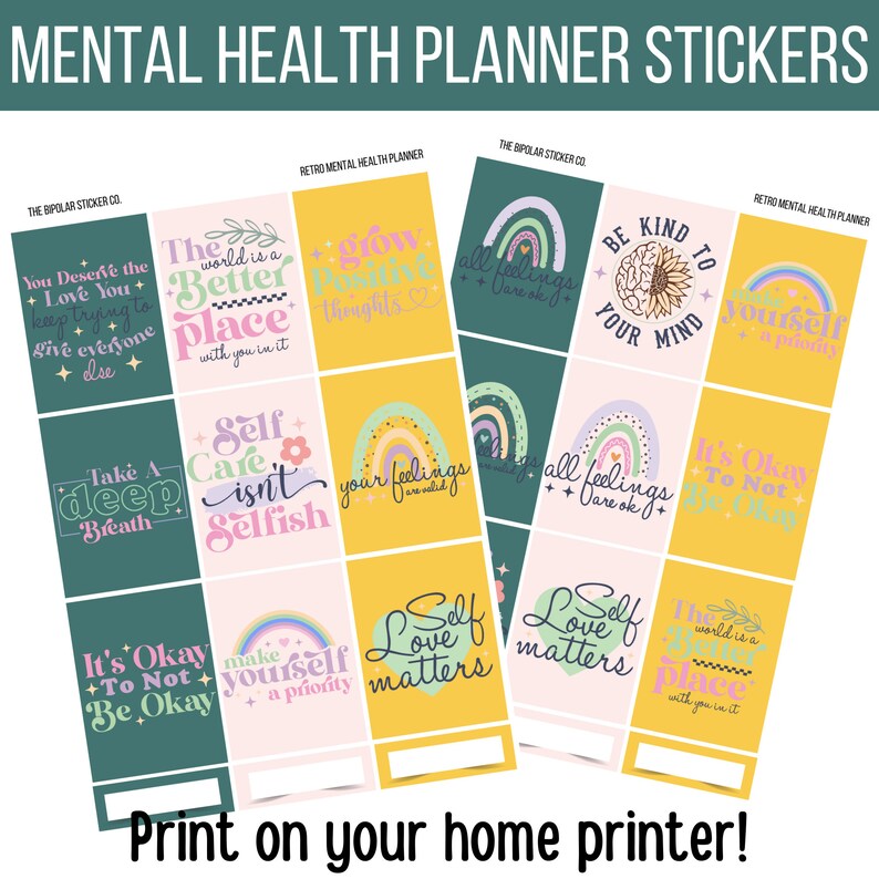 Buy Retro Mental Health Printable Planner Stickers PDF Online in India ...