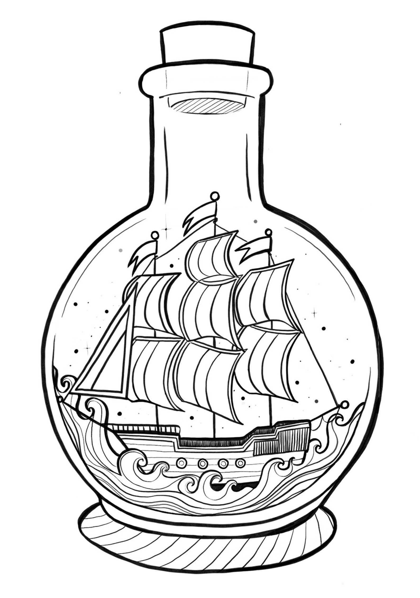 Ship in a Bottle Printable Coloring Sheet Instant Download Etsy