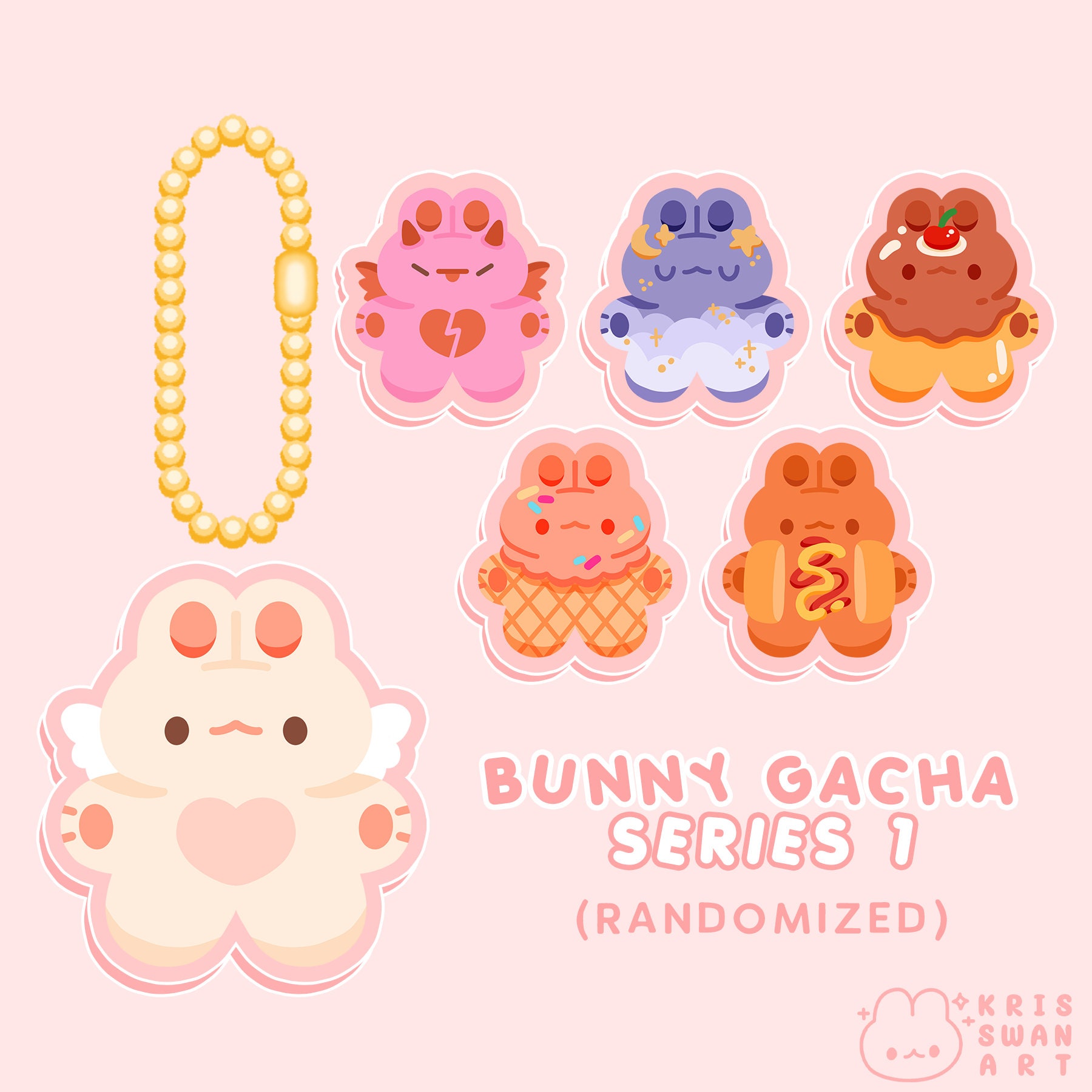 Bunny Gacha [Series 1] Random Acrylic Keychain | Double-Sided Kawaii Acrylic Charm | Blind Bag | 1.5"