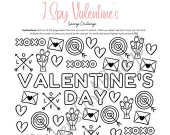 8.5x 11 I Spy Valentine's Savings Challenge |Printable Savings Challenge| Fun Savings Challenge| Digital Print