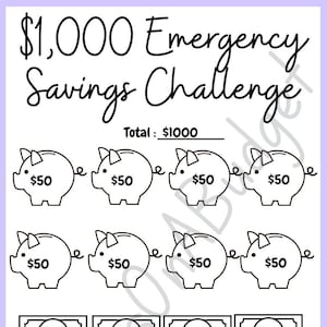 A6 1K Emergency Savings Challenge | Saving Challenge |  For A6 Cash Envelopes/Binders| Printable Savings Challenge
