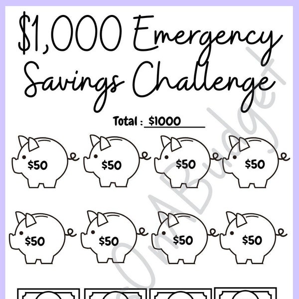 A6 1K Emergency Savings Challenge | Saving Challenge |  For A6 Cash Envelopes/Binders| Printable Savings Challenge