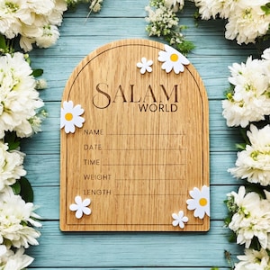 Salam World  baby Announcement, Salam Baby Sign, Muslim Baby Gift, Salam World Baby Sign, Baby Shower Gift, Birth Announcement Plaque