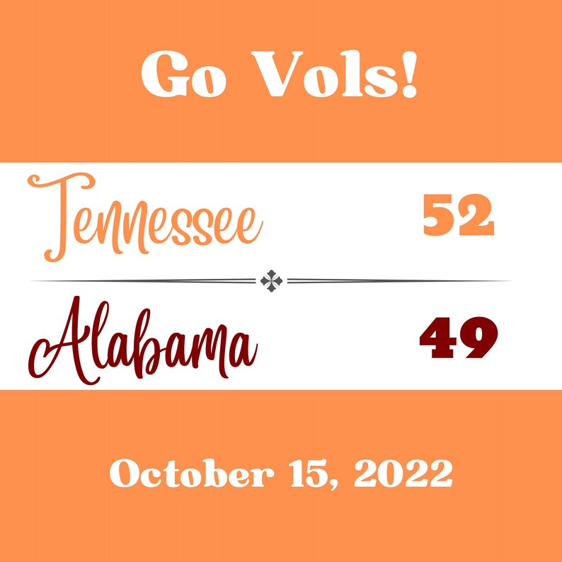 Tennessee VS Alabama Score Digital Etsy