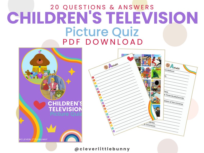 Children's TV Picture Quiz, Picture Quiz Round, PDF Printable Download ...