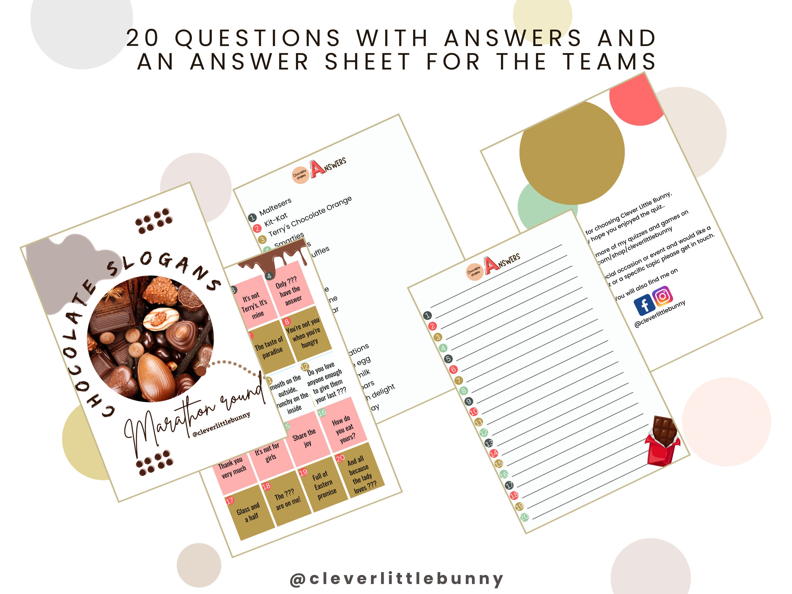 Chocolate Advertising Slogans Quiz Marathon Round Table Top Etsy