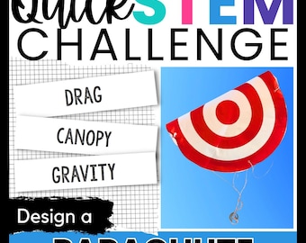 Desafío STEM de paracaídas Actividad de ingeniería de fuerza y movimiento para niños Arrastre Gravedad Proceso de diseño de ingeniería Aeroespacial