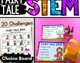 Actividades STEM de cuentos de hadas para niños Tablero de opciones para el Día Nacional de los Cuentos de Hadas Ideas para desafíos STEM de educación en casa en Makerspaces