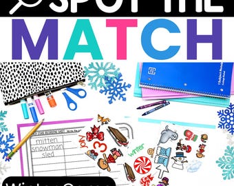 Juego de buscar coincidencias de invierno para Navidad, ideal para fiestas, familias, educación en el hogar, relleno de medias