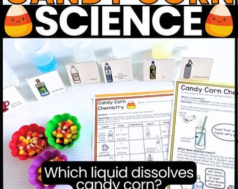 Experimento científico de Halloween con maíz dulce: aprender sobre soluciones mientras se disuelven los dulces Actividad científica práctica para la educación en el hogar