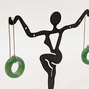 Beautiful sterling silver threader earrings with natural untreated green jadeite ring drop (满绿翡翠甜甜圈银镶耳线 - 翡翠A货)