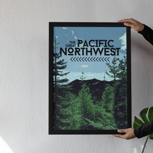 Northwest Travel Poster, Nature Digital Print, Forest Mountain Landscape Printable, Oregon Art, Vintage Print, Home Decor, Wall Art Download