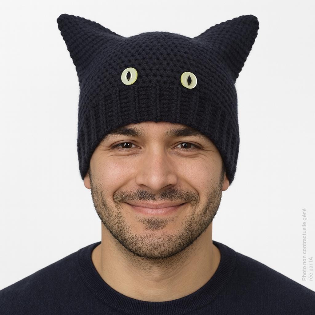 Knitted Wool Cat Hat With Cat Eyes and Ears for Women, Men, Girls