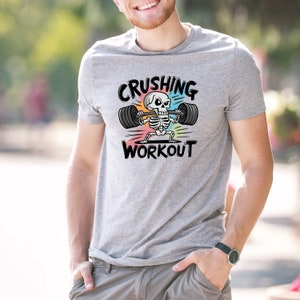 Crushing Workout Skeleton PNG | Gym Fitness Skull Lifting Weights Clipart | Halloween Gym Design Sublimation for T-Shirts & Stickers 2025
