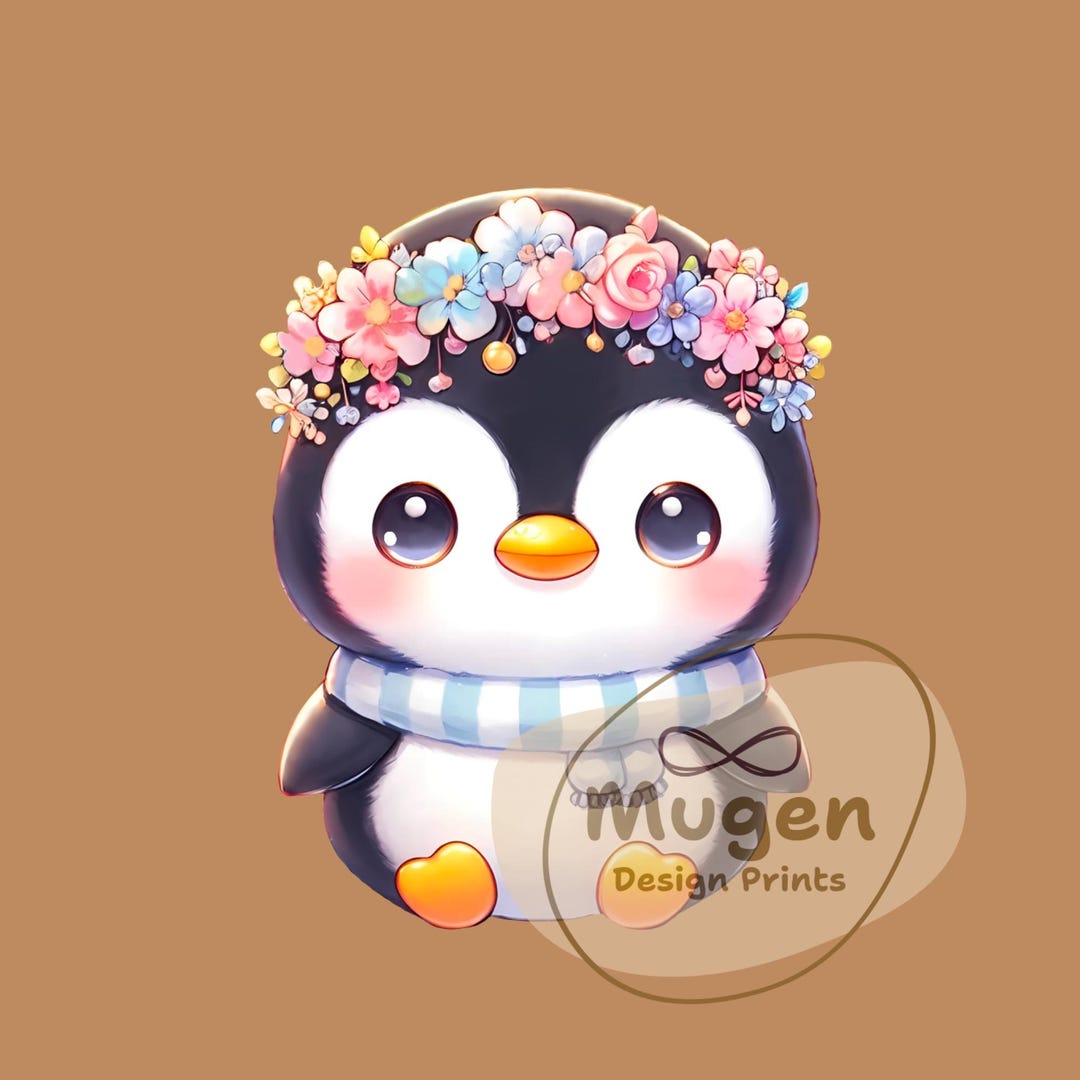 Spring Flower Penguin Cute Flower Crown Penguin PNG | Spring Floral Animal Clipart | Pastel ...