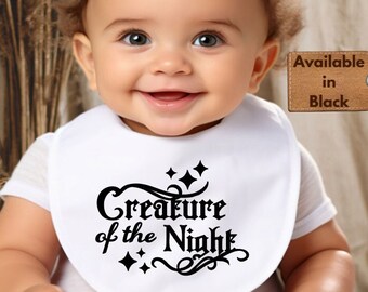 Creature Of The Night Baby Bib, Goth baby, Neutral baby clothes, Punk baby gift, Goth baby Nursery, Gothic baby shower, Halloween