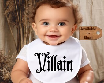 Villain Baby Bib, Goth baby, Neutral baby clothes, Punk baby gift, Goth baby Nursery, Gothic baby shower, Halloween