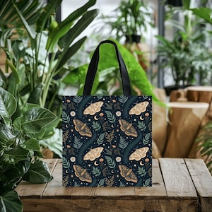 Ferns And Celestial Moth Tote Bag, Witch Gift And Witch Decor, Solstice Equinox, Gothic Witchy Stuff,
