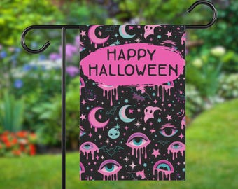 Eyeball And Crescent Moon Garden Flag, Witch Decor, Happy Halloween Flag, Witchy Stuff Porch Decor, Yard Flag, Halloween Sign