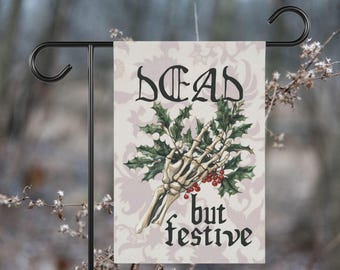 Dead But Festive Garden Flag, Creepmas Decor, Gothic Christmas, Creepy Cute Spooky Christmas Porch Decor, Skeleton Christmas Yard Flag