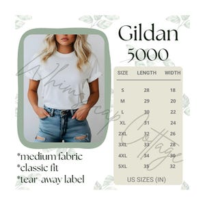 Gildan 5000 Size Chart, T shirt Size Chart, Size Guide, Gildan Shirt, Size Chart Mockup, Etsy Branding, Listing Images