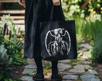 Two Headed Lamb Tote Bag, Goth Gift And Witch Gift, Sheep With Angel Wings Gothic Accessories, Macabre Occult Bag And Witchy Stuff,
