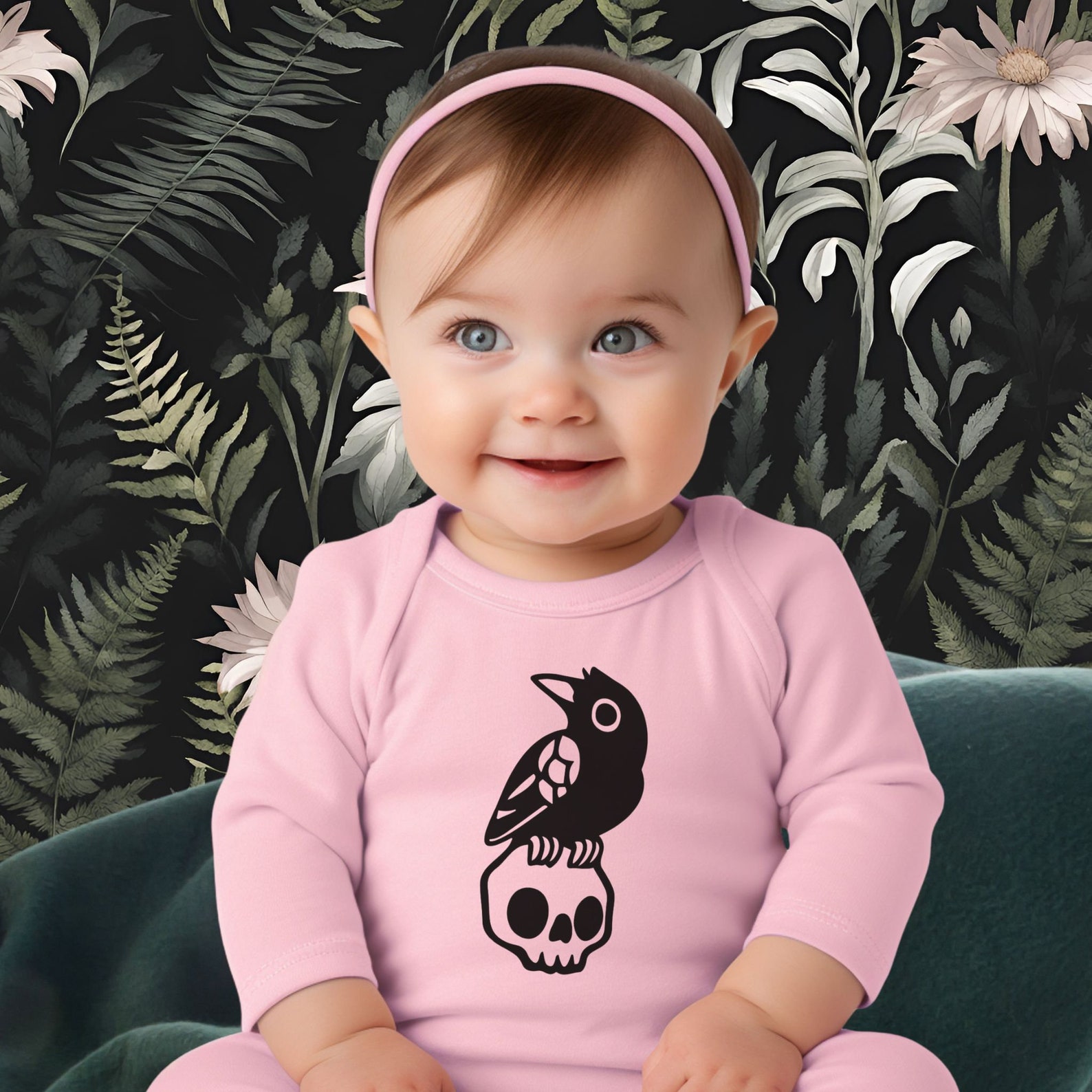 Nevermore Raven on Skull Bodysuit, Crow, Spooky Baby Clothes, Spooky ...