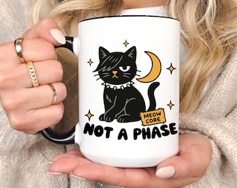 Eno Black Cat Coffee Mug, Not A Phase Spooky Season Witchy Mug, Creepy Cute Halloween Mug, Witchy Stuff, Meowcore