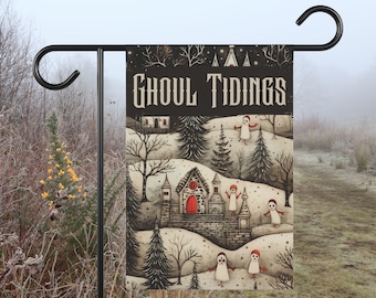Ghoul Tidings Garden Flag, Creepmas Decor, Gothic Christmas, Creepy Cute Spooky Christmas Porch Decor, Christmas Ghost Yard Flag