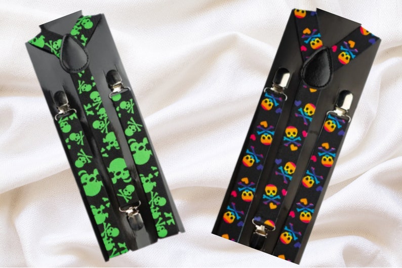 Skull and Crossbones Suspenders Skull Rainbow and Hearts Etsy