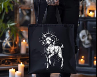 Satanic Lamb Tote Bag, Third Eye, Evil Eye, Goth Gift And Witch Gift, Gothic Accessories, Macabre Occult Bag And Witchy Stuff,