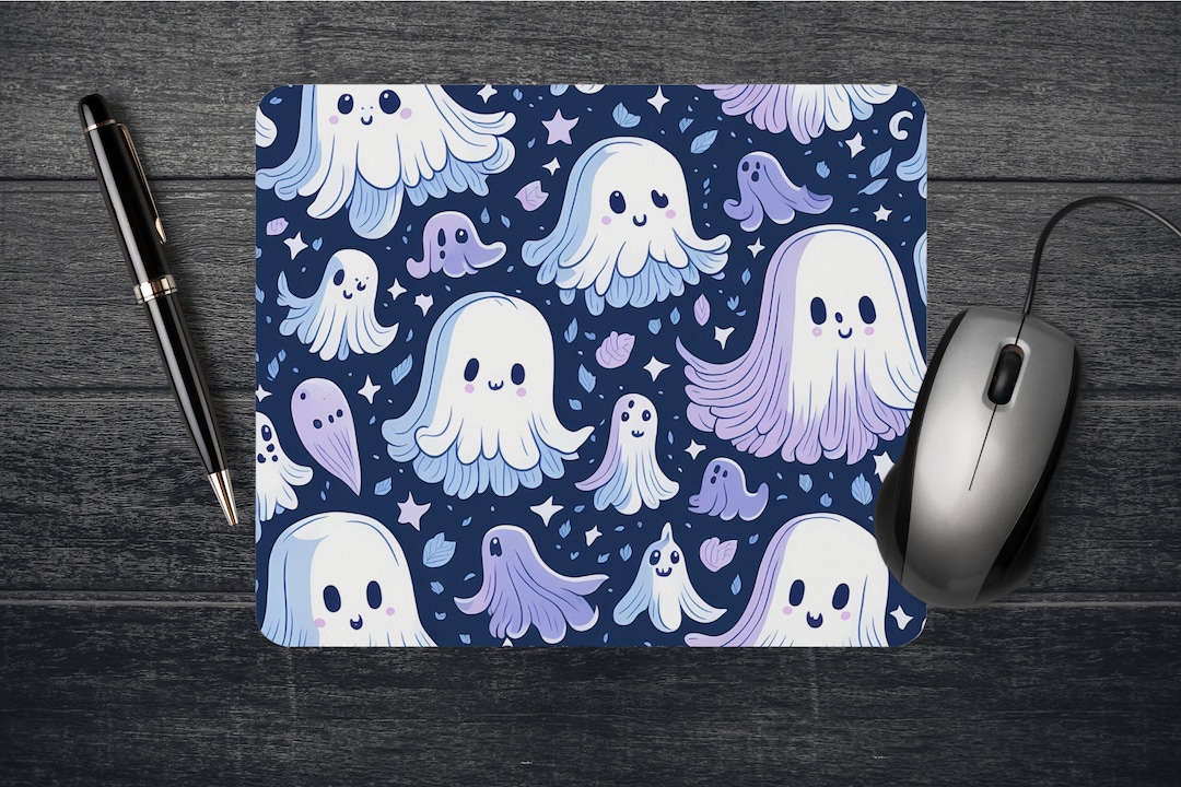 Cute Retro Blue Ghosts Drawing Mouse Pad Mousepad Office Etsy