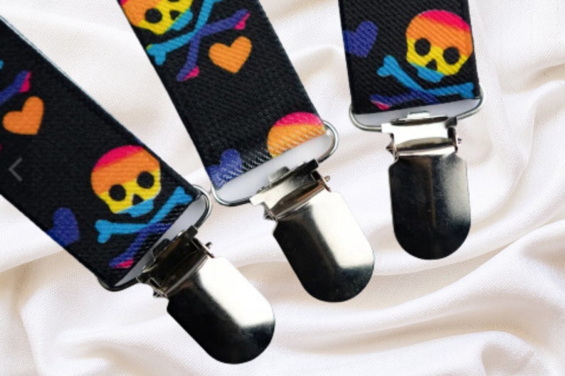 Skull and Crossbones Suspenders Skull Rainbow and Hearts Etsy