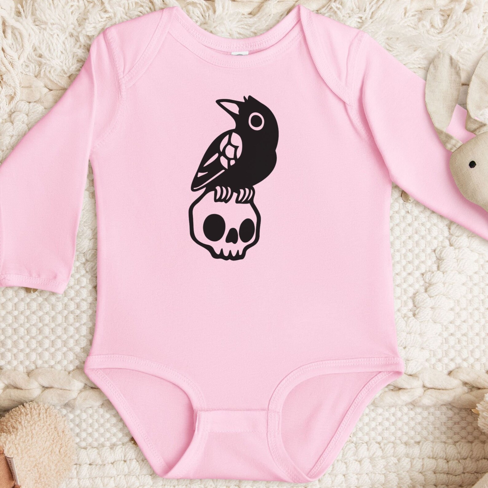Nevermore Raven on Skull Bodysuit, Crow, Spooky Baby Clothes, Spooky ...