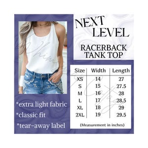 Größentabelle für Racerback-Tanktops, T-Shirt-Größentabelle, Größentabelle, Größentabelle, Shirt, Größentabelle, Etsy-Branding, Bilder auflisten
