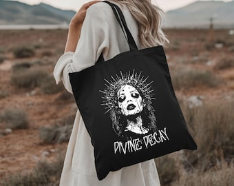 Divine Decay Gothic Tote Bag, Dark Saint Spiked Halo Goth Gift, Gothic Accessories, Macabre Horror Aesthetic Occult Bag And Witchy Stuff,
