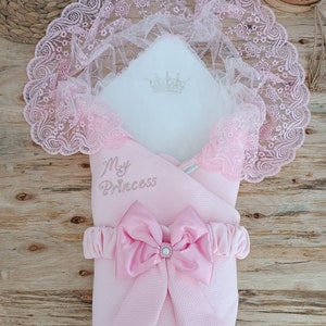 Newborn Swaddle Blanket / 85x85 cm Seattle / lace, prince, princess / Baby Girl & Boy unisex Swaddle blanket