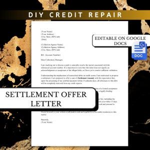 Carta de oferta de liquidación de reparación de crédito, carta de liquidación, plantilla de carta de disputa de cobro de deudas, reparación de crédito de bricolaje