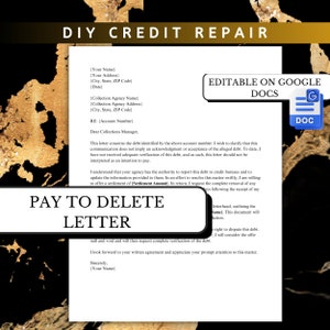 Carta de pago para eliminar de reparación de crédito, carta de validación de deuda, plantilla de carta de disputa de cobro de deudas, reparación de crédito de bricolaje
